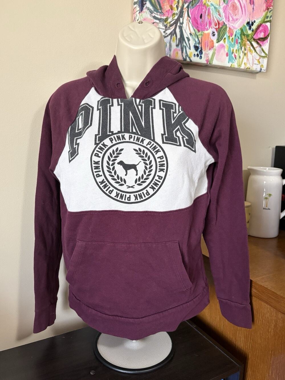 Victorias Secret PINK Purple Pullover Hoodie Size XS Y2K Vintage College Logo